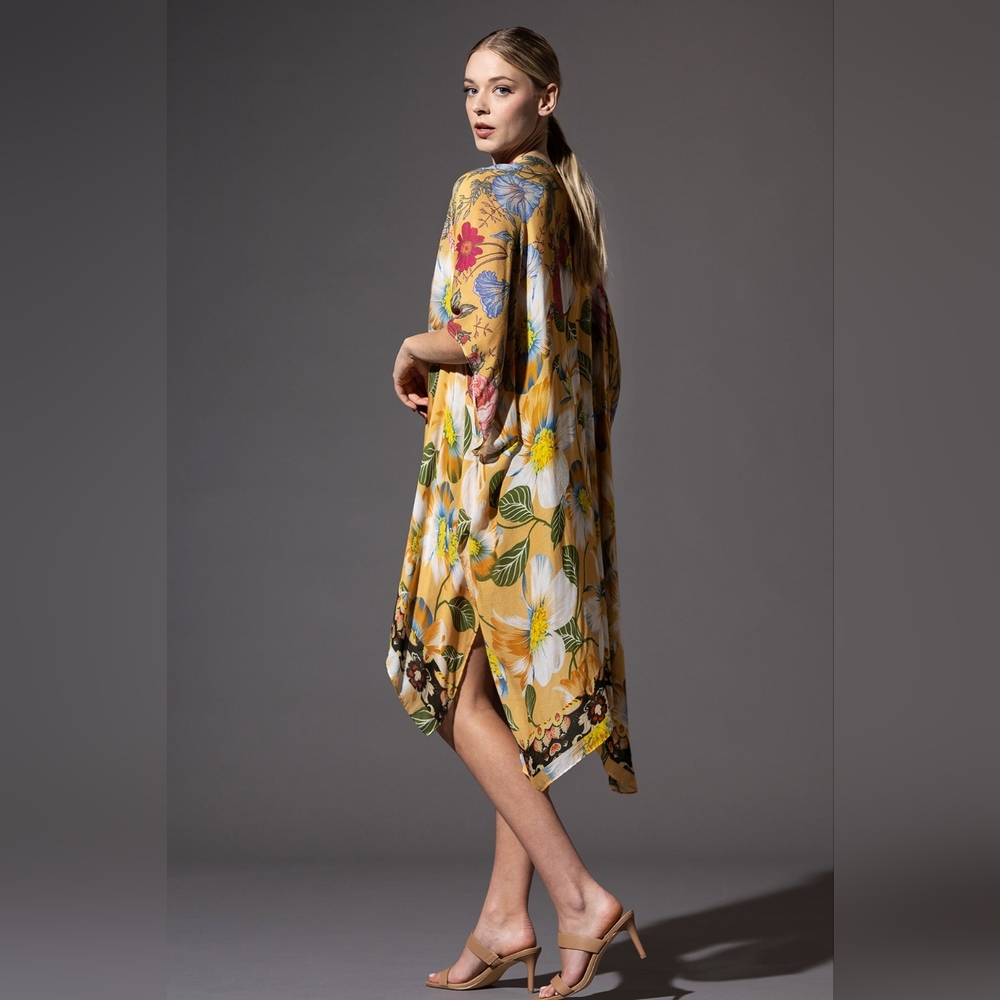 Soft & Silky Kimono - Colorful Floral Print - Dark Floral Border - Lightweight - Picture 7 of 7